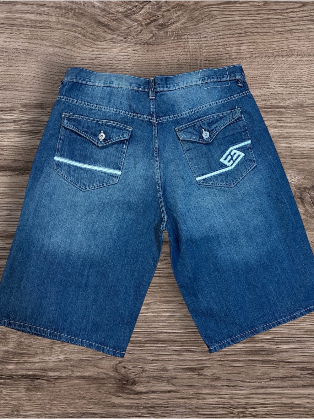 Enyce Blue Denim Shorts with Light Blue Pocket Accents